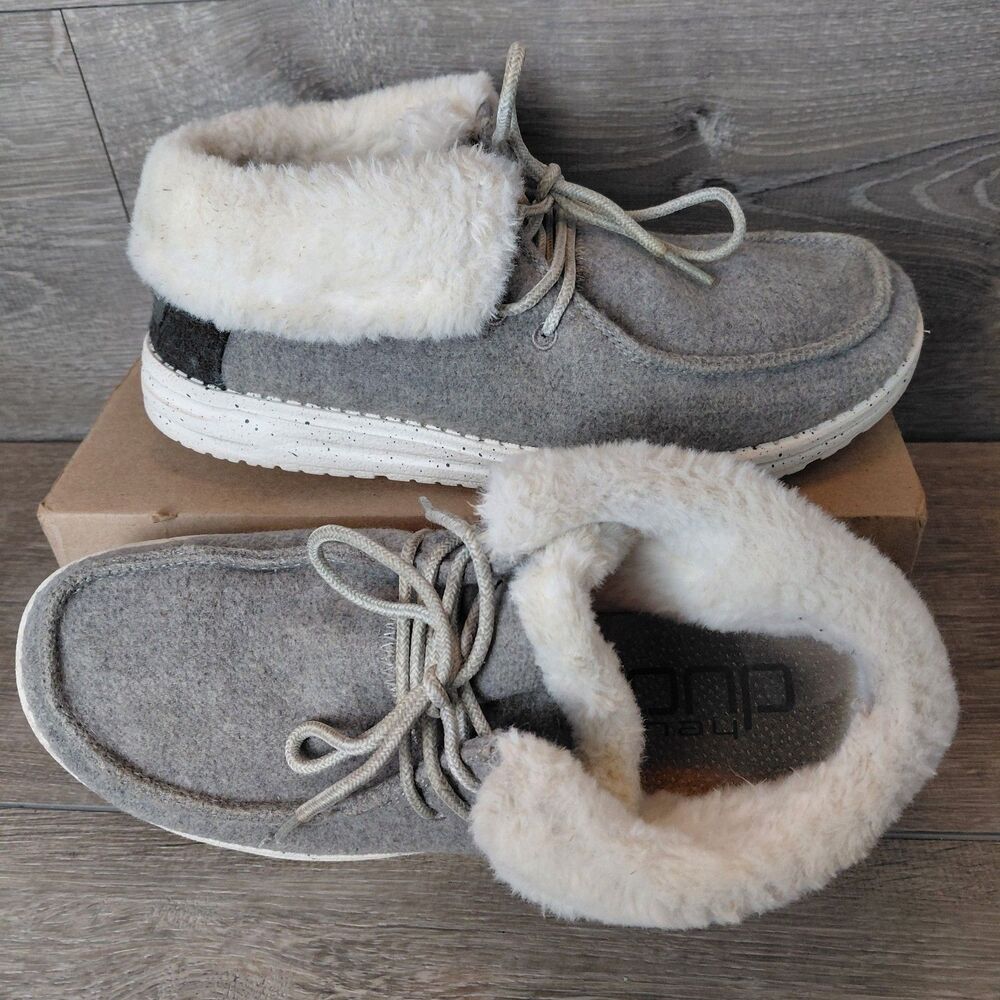 Hey Dude Britt Shoes Womens 9 Gray Charcoal Slip On Fleece Lined Loafer Sneakers